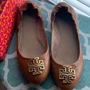 Tory Burch royal tan/gold Melinda ballet shoes
